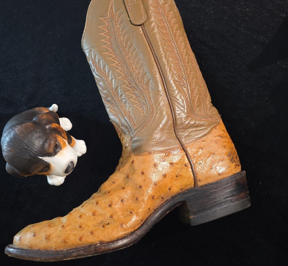 Tony Lama Tan Embossed Ostrich Leather Western Boots - Picture 4 of 11